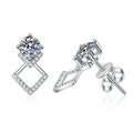 Diamond Shape Moissanite Drop Earrings with CZ in White Gold-Plated S925 on clean white background showing geometric diamond-shaped drops with a round moissanite top