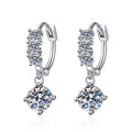 Round Moissanite Hoop Drop Earrings with CZ in White Gold-Plated S925 on clean white background showing polished hoop drops with a bright round moissanite dangle
