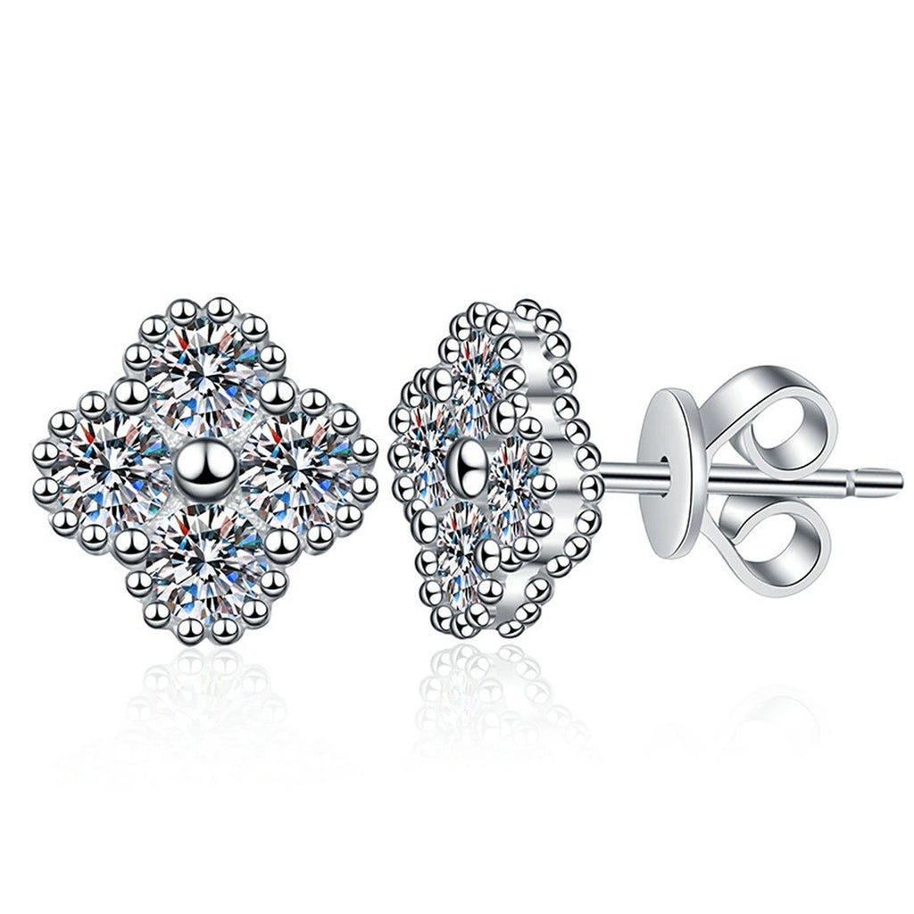 Cluster Moissanite Stud Earrings in Gold-Plated S925 Sterling Silver on clean white background showing domed cluster stud earrings with a soft rounded sparkle