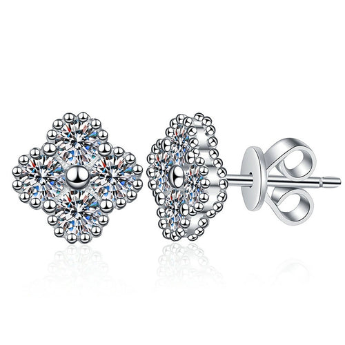 Cluster Moissanite Stud Earrings in Gold-Plated S925 Sterling Silver on clean white background showing domed cluster stud earrings with a soft rounded sparkle