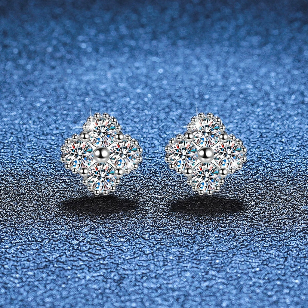 Cluster Moissanite Stud Earrings in Gold-Plated S925 Sterling Silver blue scene product view