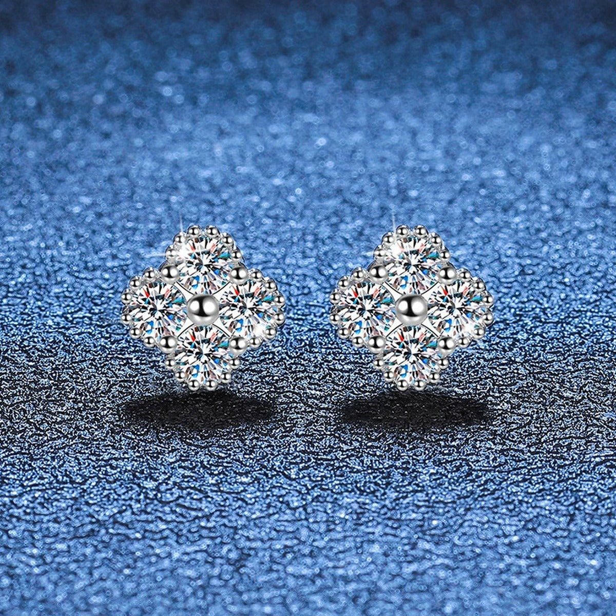 Cluster Moissanite Stud Earrings in Gold-Plated S925 Sterling Silver blue scene product view