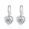 Heart Moissanite Drop Earrings with CZ in White Gold-Plated S925 Silver on clean white background showing heart-shaped drop earrings with a round moissanite center