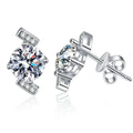 Diamond Shape Moissanite Stud Earrings with CZ in White Gold-Plated S925 on clean white background showing diamond-shaped geometric studs with a round moissanite center