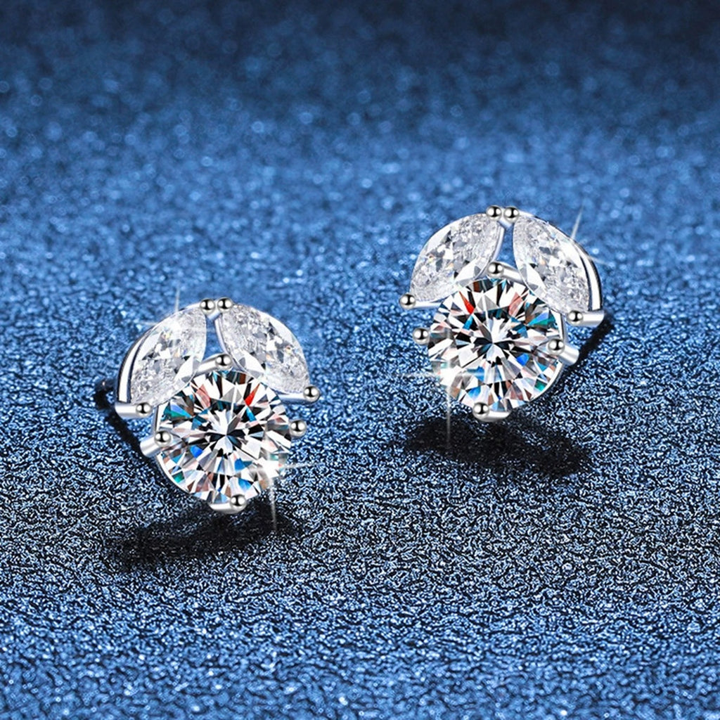 Round Cluster Moissanite Stud Earrings with CZ in White Gold-Plated S925 blue scene product view