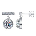 Round Halo Moissanite Stud Earrings with CZ in White Gold-Plated S925 on clean white background showing round halo studs with a bar-like top accent