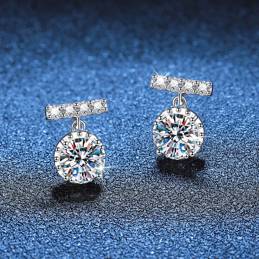Round Halo Moissanite Stud Earrings with CZ in White Gold-Plated S925 blue scene product view