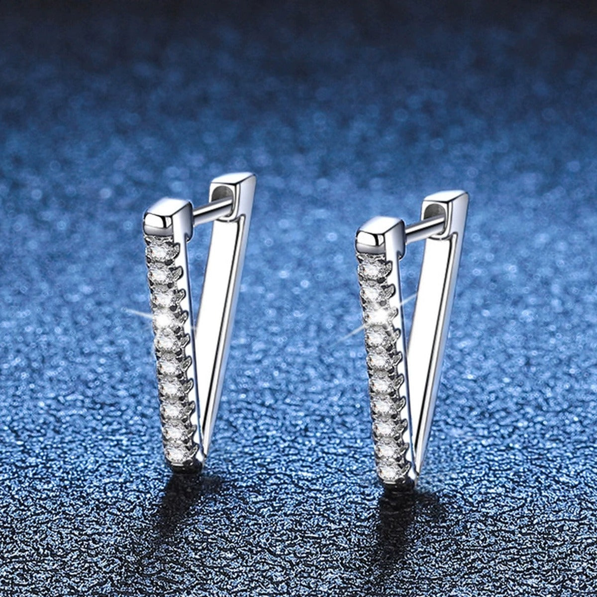 Triangle Moissanite Hoop Earrings in White Gold-Plated S925 Sterling Silver blue scene product view