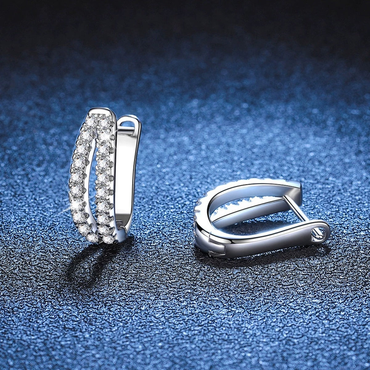 Pave Moissanite Hoop Earrings in White Gold-Plated S925 Sterling Silver blue scene product view