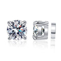 Magnetic Round Moissanite Clip-On Earrings in White Gold-Plated S925 on clean white background showing magnetic clip-on stud earrings with a round moissanite center