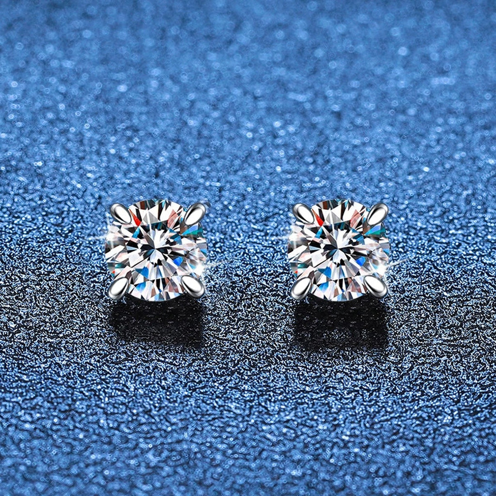 Magnetic Round Moissanite Clip-On Earrings in White Gold-Plated S925 blue scene product view