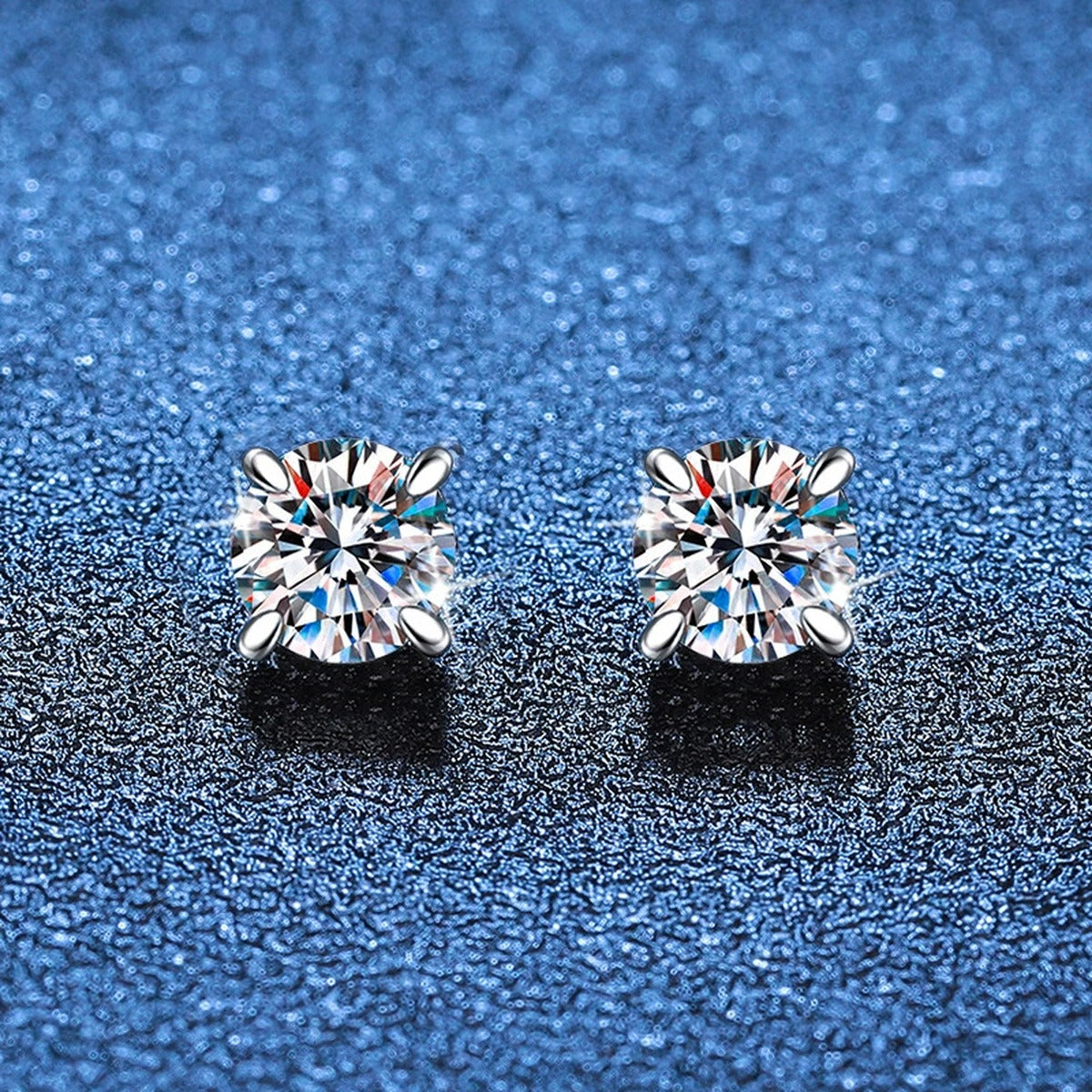 Magnetic Round Moissanite Clip-On Earrings in White Gold-Plated S925 blue scene product view