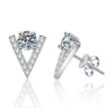 V Shape Moissanite Stud Earrings with CZ in White Gold-Plated S925 Silver on clean white background showing V-shaped geometric studs with a round moissanite center