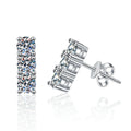 Pave Bar Moissanite Stud Earrings in White Gold-Plated S925 Silver on clean white background showing slim pave bar stud earrings with a clean vertical profile