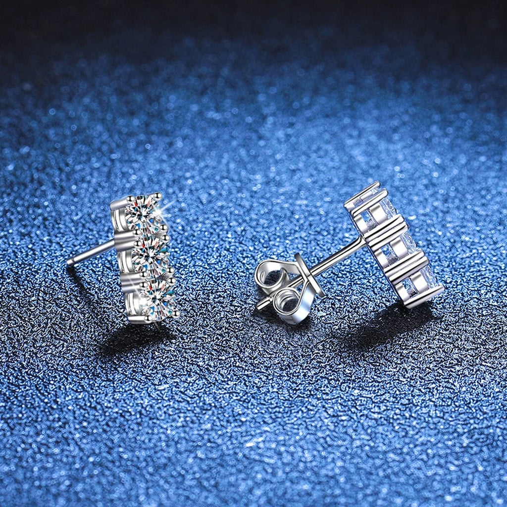 Pave Bar Moissanite Stud Earrings in White Gold-Plated S925 Silver blue scene product view