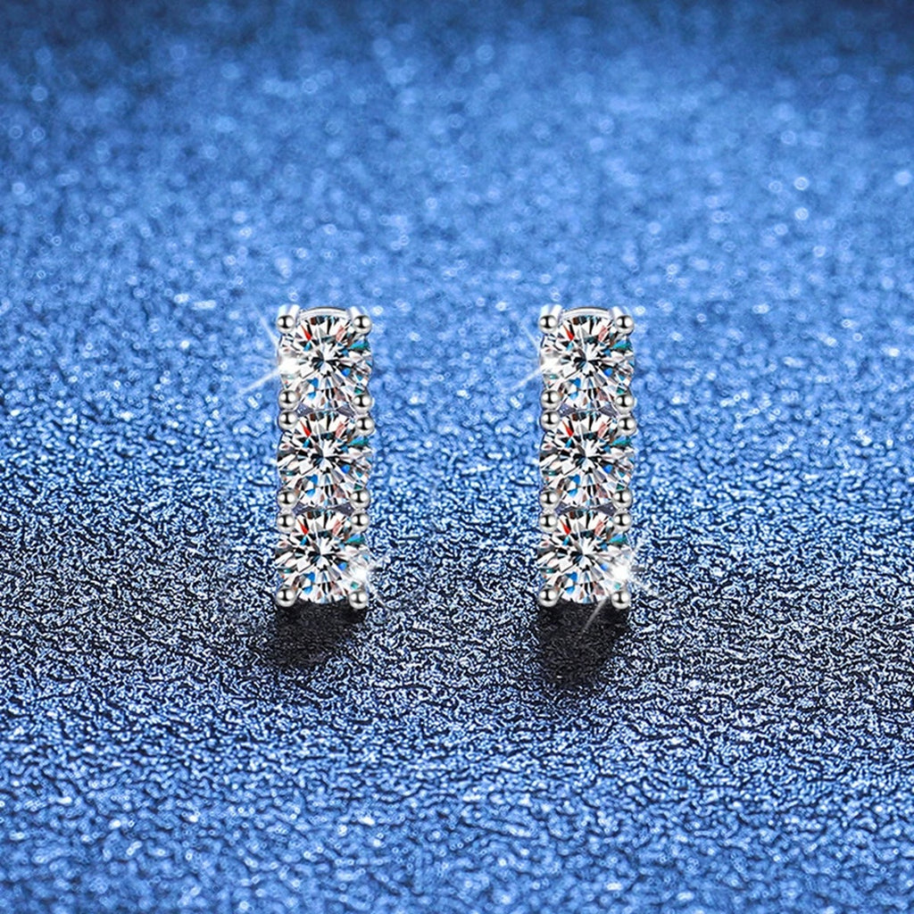 Pave Bar Moissanite Stud Earrings in White Gold-Plated S925 Silver blue scene angled view