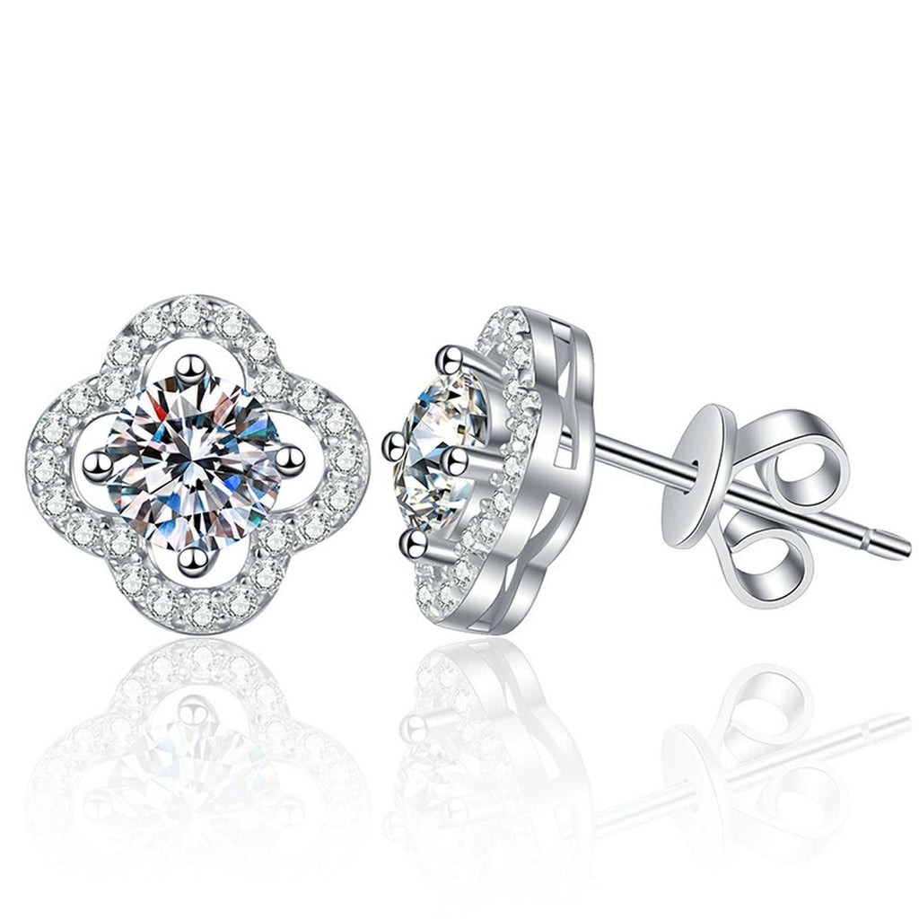Round Cluster Moissanite Stud Earrings with CZ in Gold-Plated S925 Silver on clean white background showing round cluster studs with a bright halo-like moissanite face