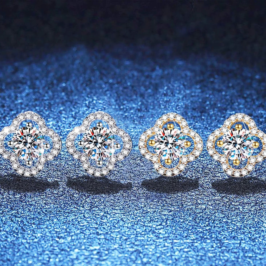 Round Cluster Moissanite Stud Earrings with CZ in Gold-Plated S925 Silver blue scene product view