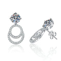 Round Moissanite Hoop Drop Earrings with CZ in White Gold-Plated S925 on clean white background showing round moissanite drops set below polished huggie hoops