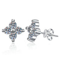 Floral Cluster Moissanite Stud Earrings in White Gold-Plated S925 Silver on clean white background showing floral cluster studs with layered moissanite sparkle