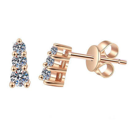 Champagne Gold Moissanite Hoop Earrings in S925 Sterling Silver on clean white background showing compact champagne gold huggie earrings with petite moissanite accents