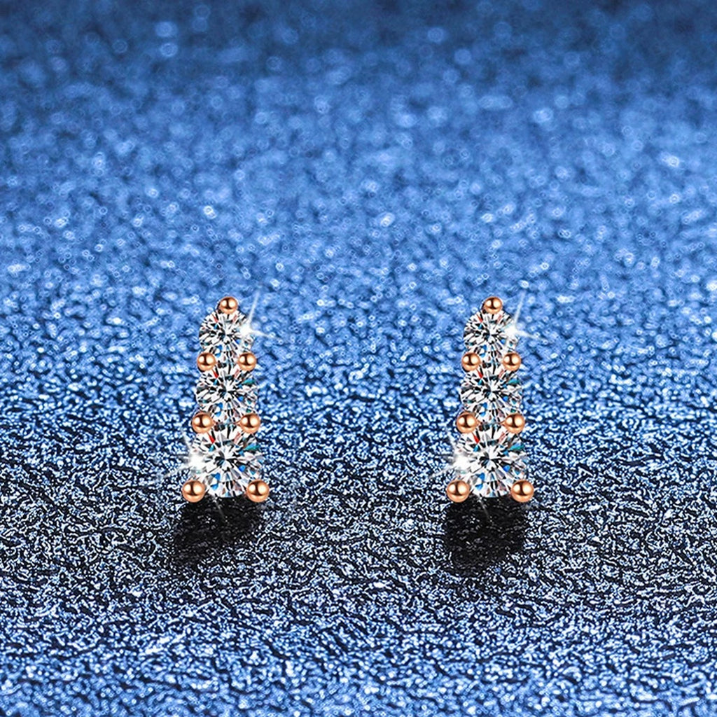Champagne Gold Moissanite Hoop Earrings in S925 Sterling Silver blue scene angled view