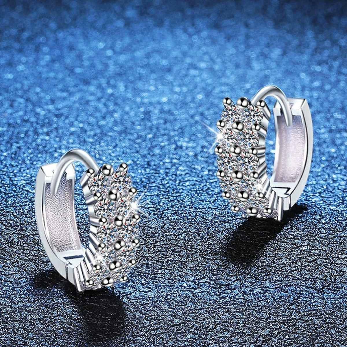 Pave Moissanite Hoop Earrings in White Gold-Plated S925 Sterling Silver blue scene product view