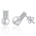 Rectangular Pearl Moissanite Stud Earrings in White Gold-Plated S925 Sterling Silver on clean white background showing a rectangular moissanite top paired with a pearl stud