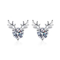 Antler Moissanite Stud Earrings in White Gold-Plated S925 Silver on clean white background showing antler-inspired stud earrings with a round moissanite cluster