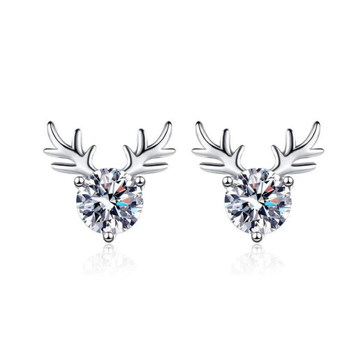 Antler Moissanite Stud Earrings in White Gold-Plated S925 Sterling Silver