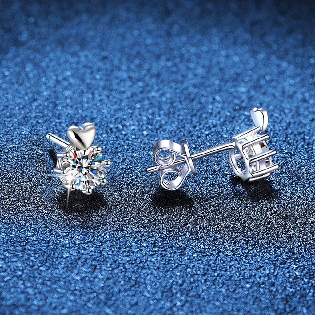 Floral Moissanite Stud Earrings in White Gold-Plated S925 Sterling Silver blue scene product view