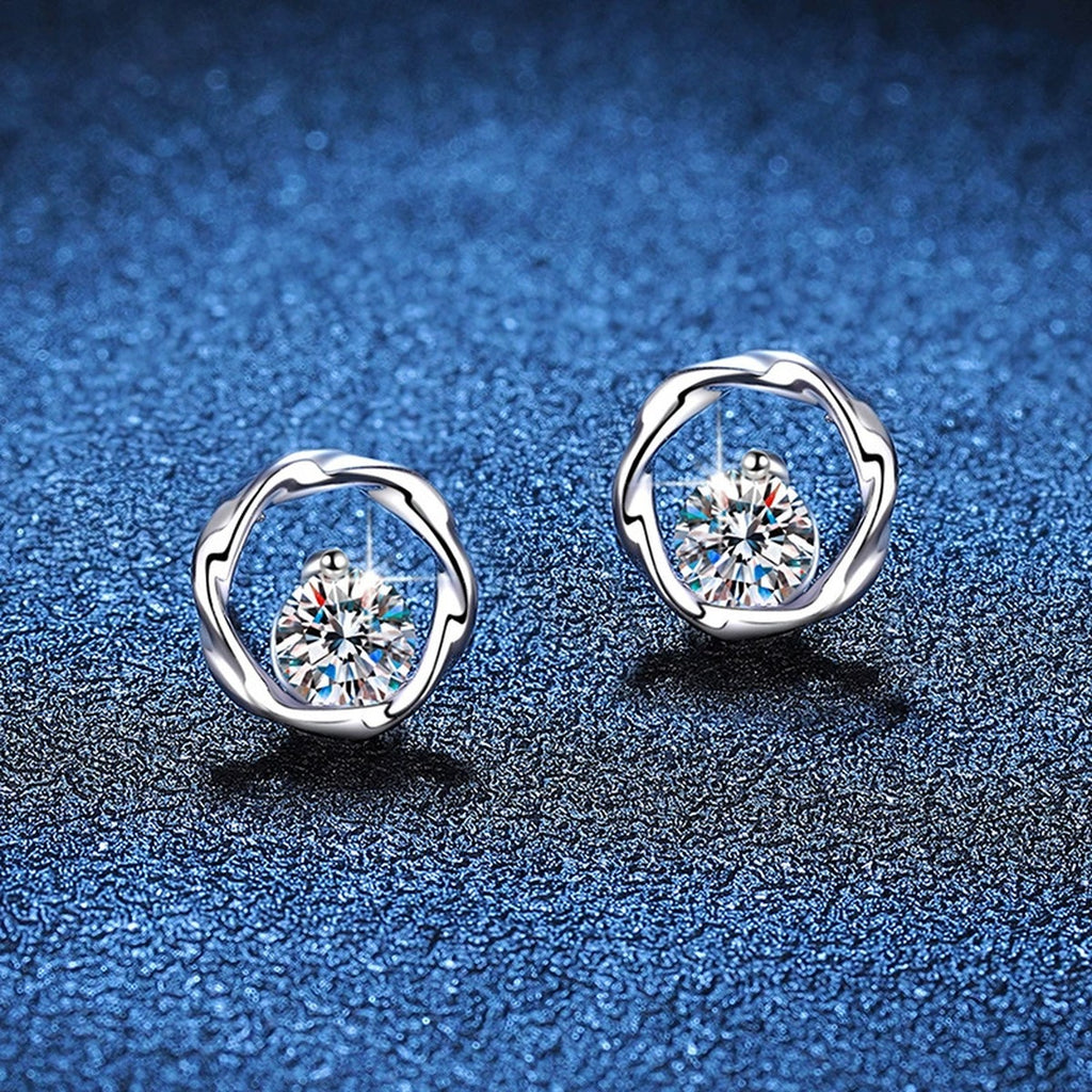 Heart Moissanite Stud Earrings in White Gold-Plated S925 Sterling Silver blue scene product view