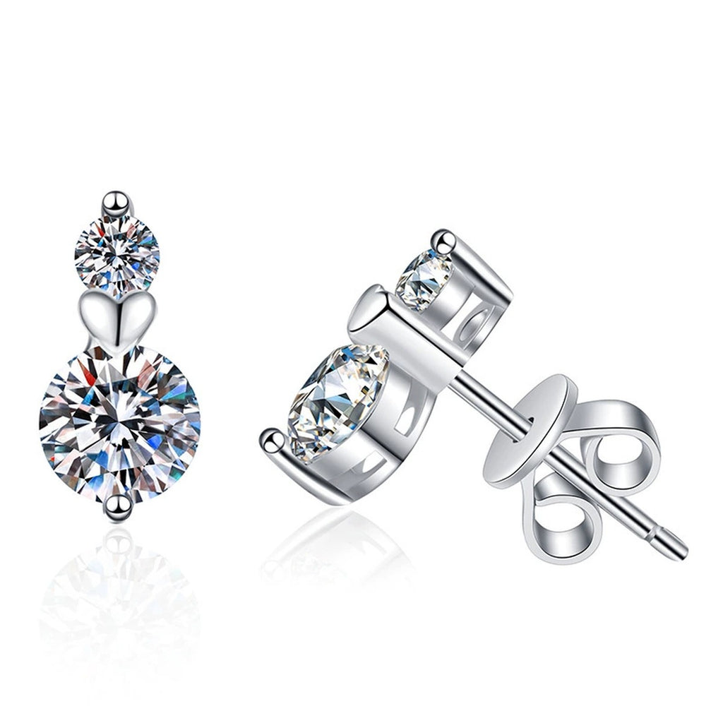 Pear Moissanite Stud Earrings with CZ in White Gold-Plated S925 Silver on clean white background showing pear-shaped stud earrings with a compact bright setting