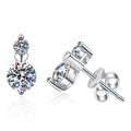 Pear Moissanite Stud Earrings with CZ in White Gold-Plated S925 Silver on clean white background showing pear-shaped stud earrings with a compact bright setting