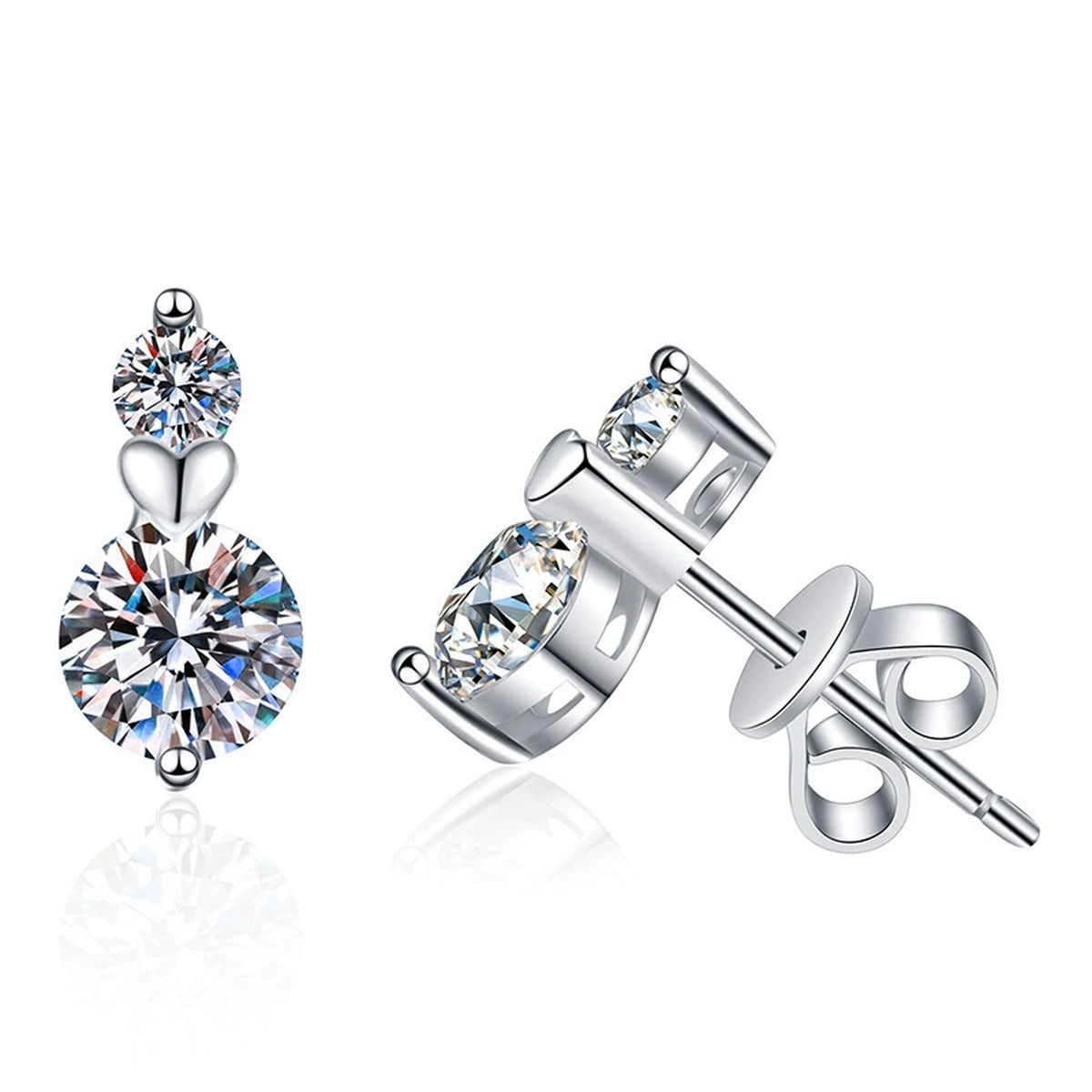 Pear Moissanite Stud Earrings with CZ in White Gold-Plated S925 Silver on clean white background showing pear-shaped stud earrings with a compact bright setting