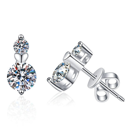 Pear Moissanite Stud Earrings with CZ in White Gold-Plated S925 Silver on clean white background showing pear-shaped stud earrings with a compact bright setting