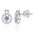 Round Moissanite Stud Earrings with CZ in White Gold-Plated S925 Silver on clean white background showing round moissanite stud earrings with a clean white gold finish