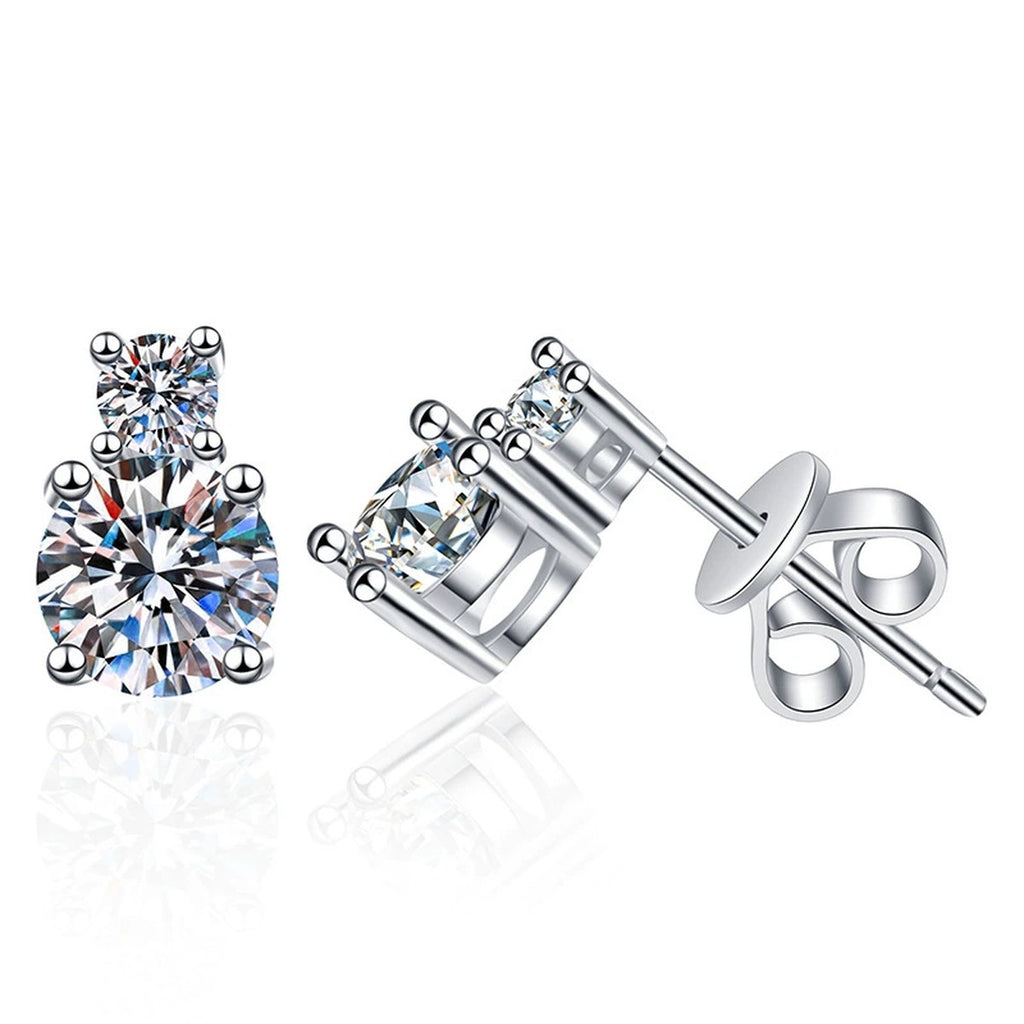 Square Moissanite Stud Earrings with CZ in White Gold-Plated S925 Silver on clean white background showing square stud earrings with a compact moissanite face