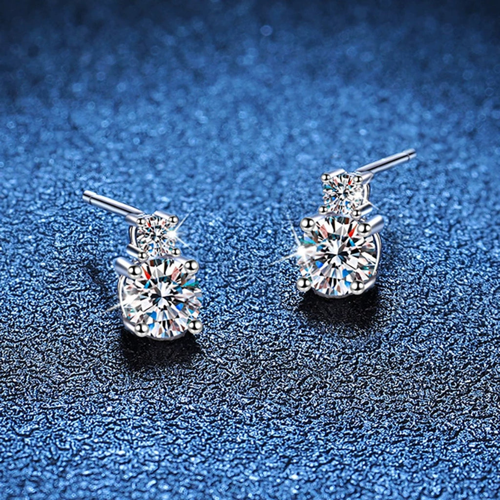 Square Moissanite Stud Earrings with CZ in White Gold-Plated S925 Silver blue scene product view