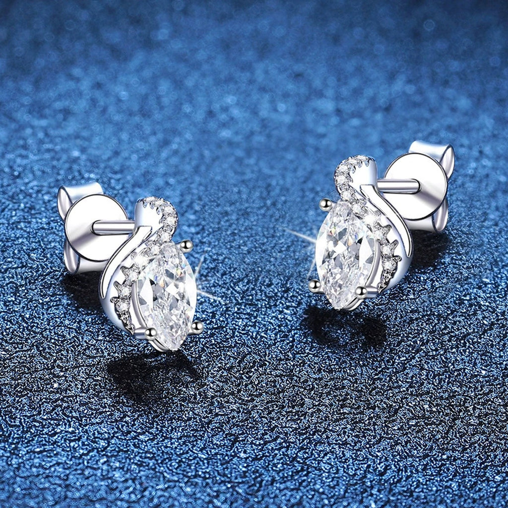 Marquise Moissanite Stud Earrings with CZ in White Gold-Plated S925 blue scene product view