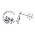 Moon Moissanite Stud Earrings with CZ in White Gold-Plated S925 Silver on clean white background showing crescent moon stud earrings with a petite moissanite accent