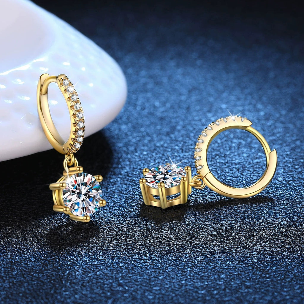 Floral Moissanite Hoop Drop Earrings with CZ in Gold-Plated S925 Silver blue scene product view