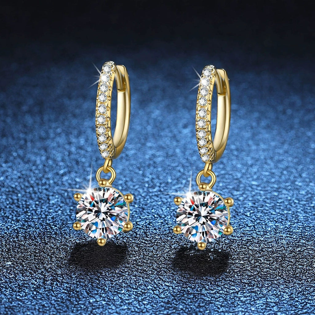Floral Moissanite Hoop Drop Earrings with CZ in Gold-Plated S925 Silver blue scene angled view