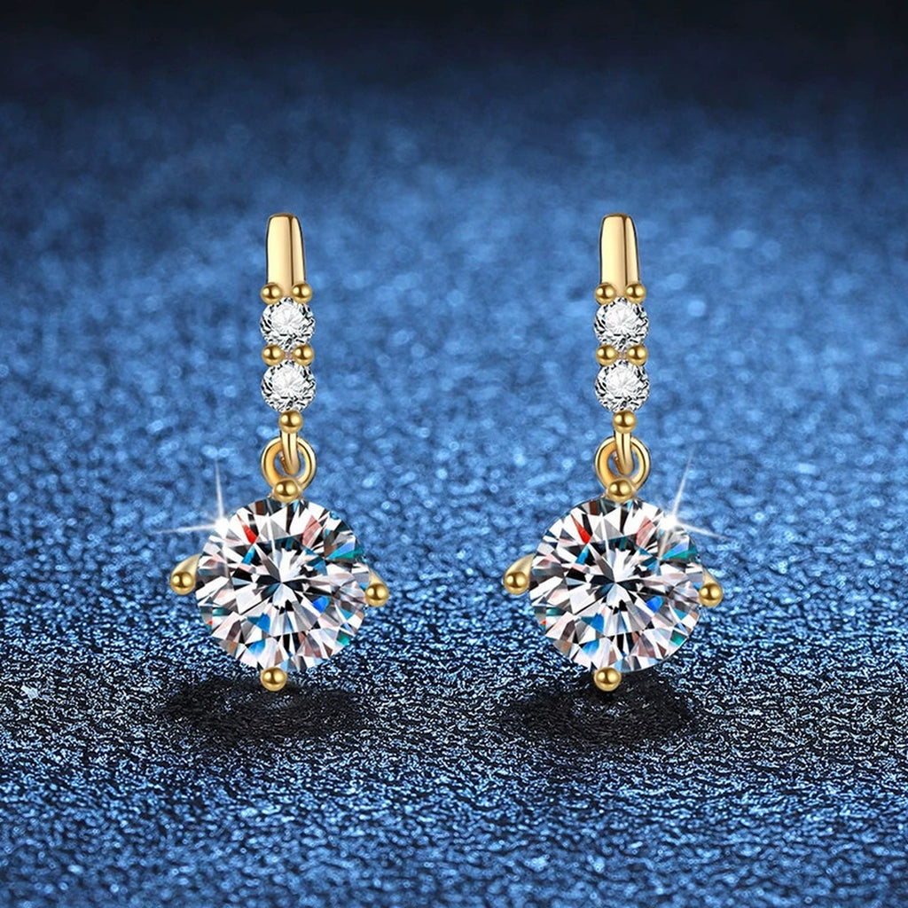 Floral Moissanite Drop Earrings with CZ in Gold-Plated S925 Silver blue scene product view