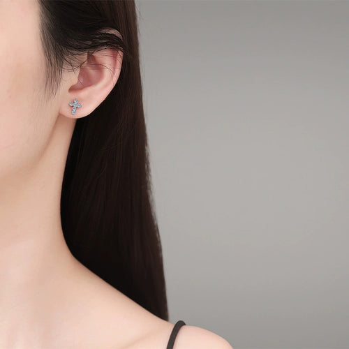 Floral Moissanite Stud Earrings in Gold-Plated S925 Sterling Silver worn on ear by model