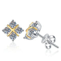 Two-Tone Moissanite X Stud Earrings in Gold-Plated S925 Sterling Silver on clean white background showing a two-tone X-shaped four-stone stud silhouette