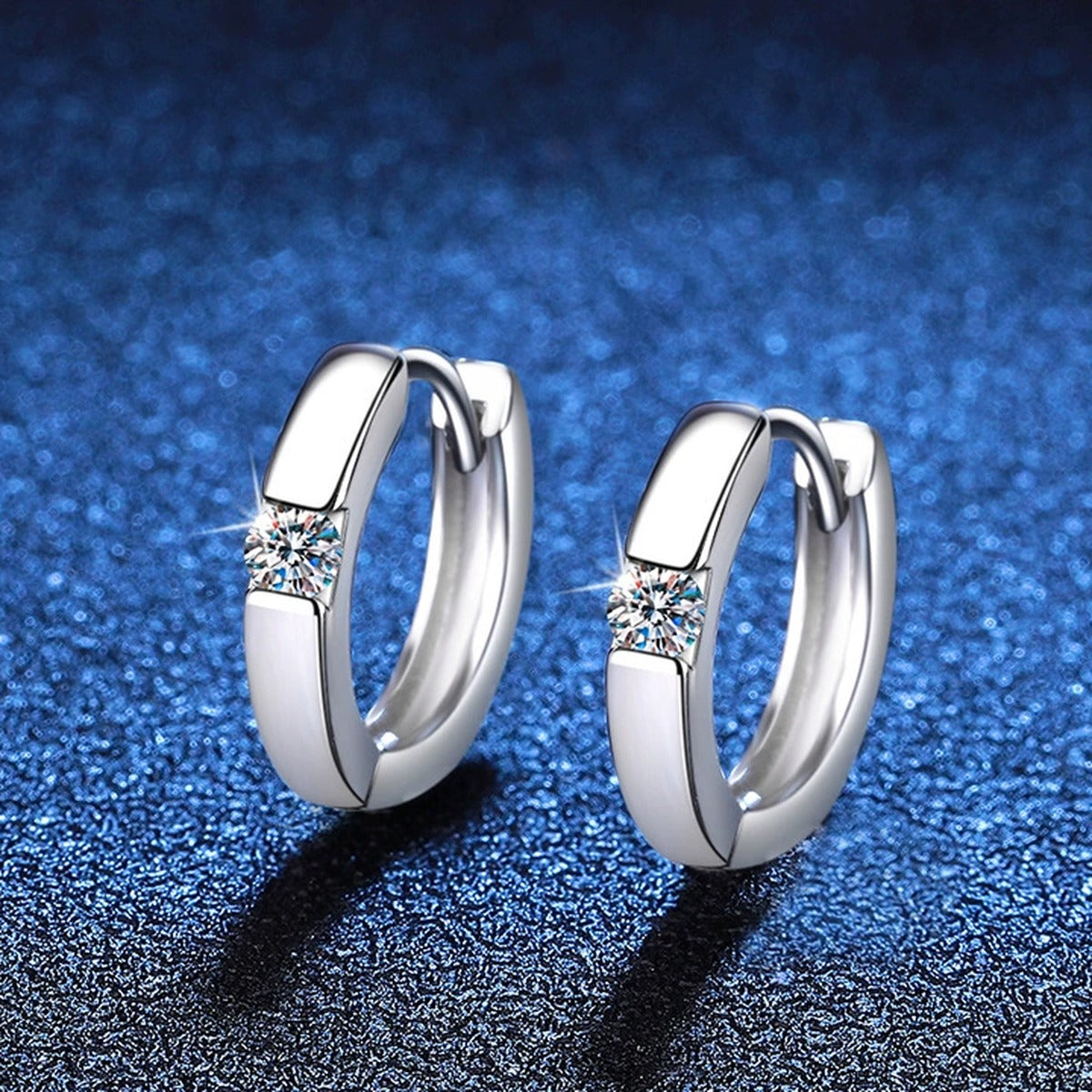 Moissanite Hoop Earrings in Gold-Plated S925 Sterling Silver blue scene product view