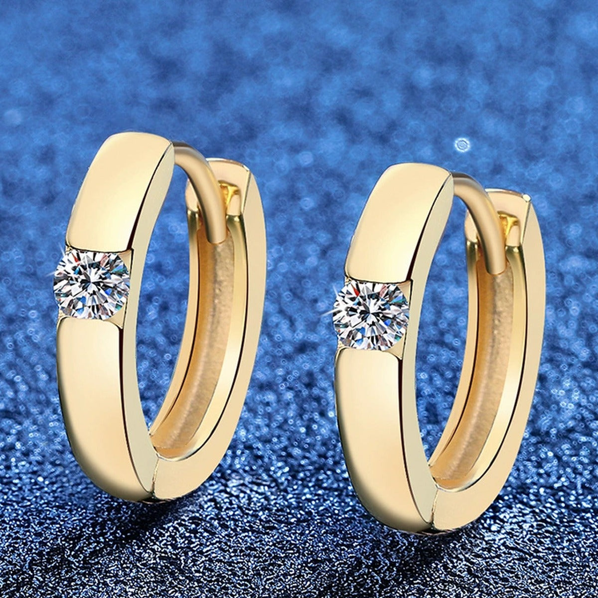 Moissanite Hoop Earrings in Gold-Plated S925 Sterling Silver close-up product detail view
