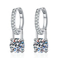 Square Moissanite Hoop Drop Earrings with CZ in White Gold-Plated S925 on clean white background showing square moissanite drops beneath slim polished hoops