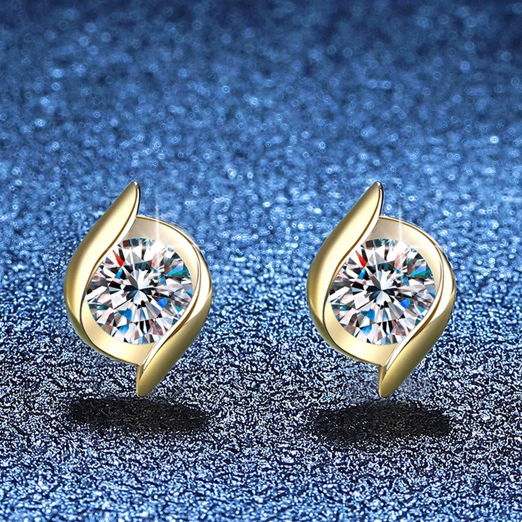 Pear Moissanite Stud Earrings in Gold-Plated S925 Sterling Silver blue scene product view